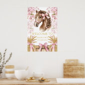 Custom Horse Design with Cherry Blossoms & Hay Poster (Keuken)
