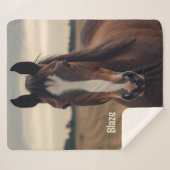 Custom Horse Lover Sherpa Deken Paardensport Gift (Voorkant (horizontaal))