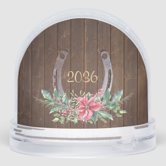 Custom Horse Photo Rustic Christmas Sneeuwbol (Achterkant)