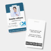 Custom Hospital Employee Logo & Photo navy blue ID Badge (Front & Back)