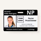 Custom Hospital Employee Logo Zwart Foto ID Badge (Voorkant)