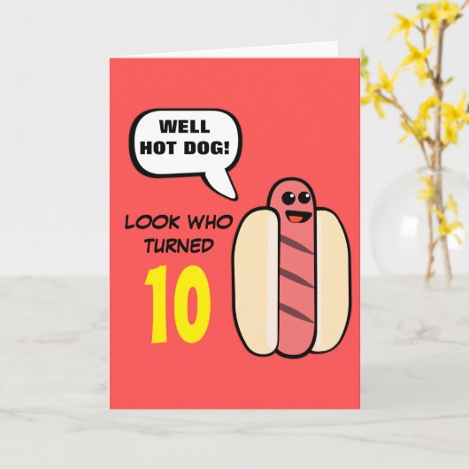 Custom Hot Dog Character Birthday Kaart (Gele Bloem)