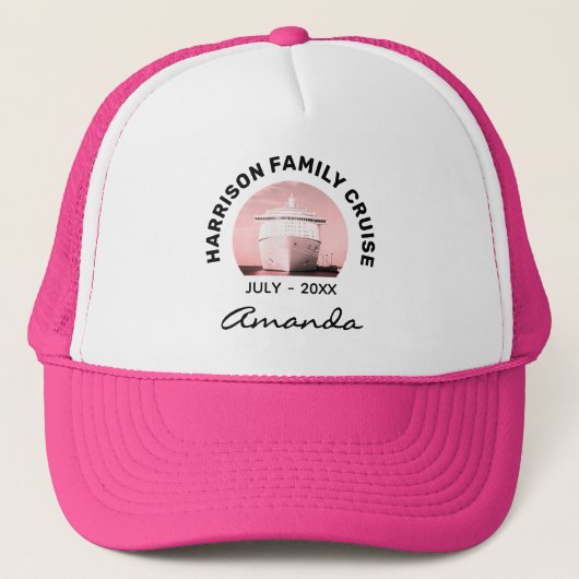 Custom Hot Pink Family Cruise Classic Trucker Hat Trucker Pet (Voorkant)