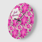 Custom Hot Pink Floral Seamless Pattern  Grote Klok (Hoek)