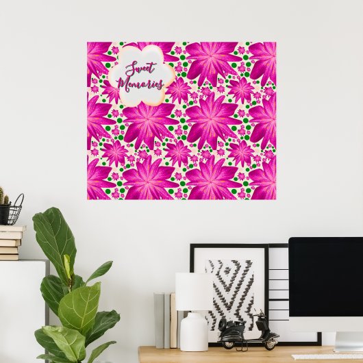 Custom Hot Pink Floral Seamless Pattern  Poster (Thuiskantoor)