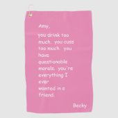 Custom Hot Pink Grappig Vriend Golf Handdoek (Voorkant)