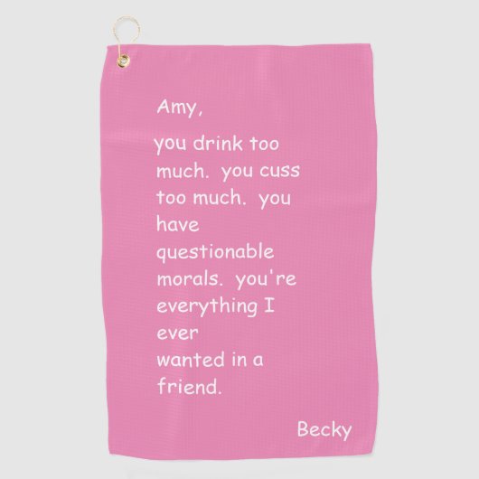 Custom Hot Pink Grappig Vriend Golf Handdoek (Voorkant)