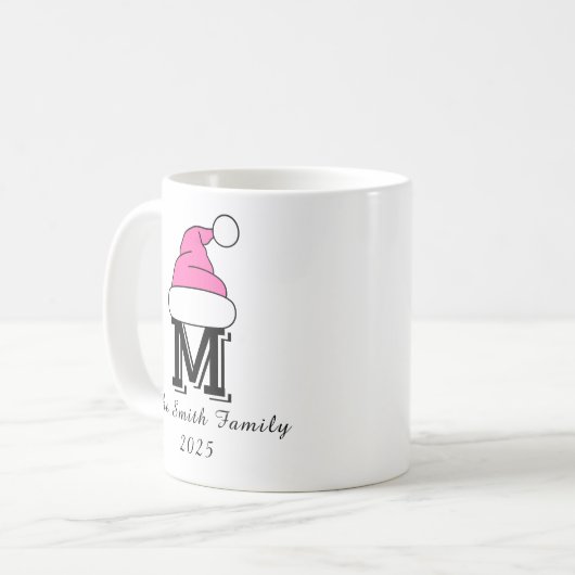 Custom Hot Pink Monogram Familie Kerstmis Koffiemok (Voorkant links)