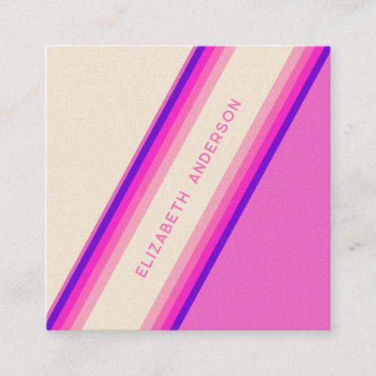 Custom Hot Roze Sinaasappel Retro Stripes 70s, 80s Vierkante Visitekaartje (Voorkant)
