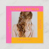 Custom Hot Roze Sinaasappel Retro Stripes 70s, 80s Vierkante Visitekaartje (Achterkant)