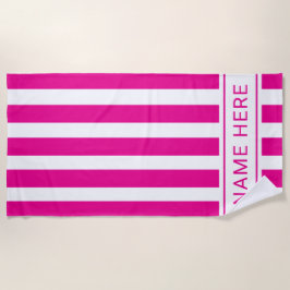 Custom HotPink White Striped Beach Towel with Name Strandlaken