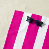 Custom HotPink White Striped Beach Towel with Name Strandlaken (In situ)