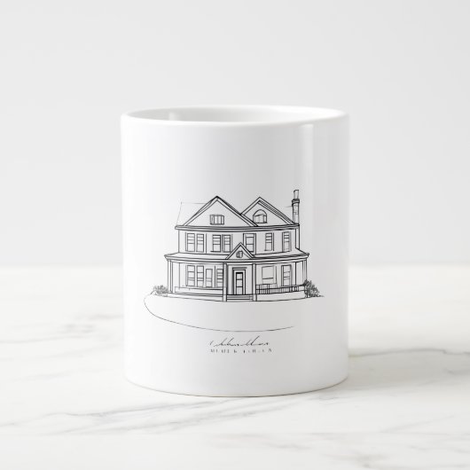 Custom House Illustration Minimalist Line Art Home Grote Koffiekop (Voorkant)