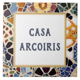 Custom House naam teken kleurrijke Spaanse mozaïek Tegeltje