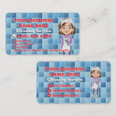 Custom House Schoonmaakservice Janitor Maid Cartoo Visitekaartje (Voorkant / Achterkant)