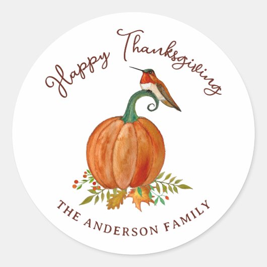 Custom Hummingbird Thanksgiving Ronde Sticker (Voorkant)