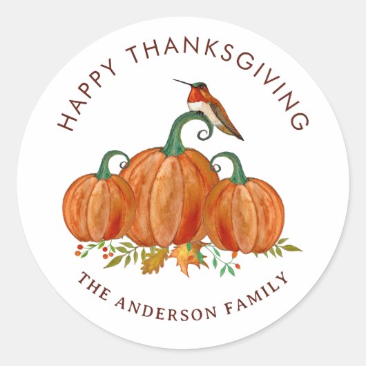 Custom Hummingbird Thanksgiving Ronde Sticker (Voorkant)