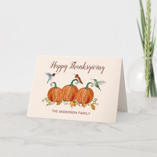 Custom Hummingbirds and Pumpkin Thanksgiving Feestdagen Kaart (Voorkant)