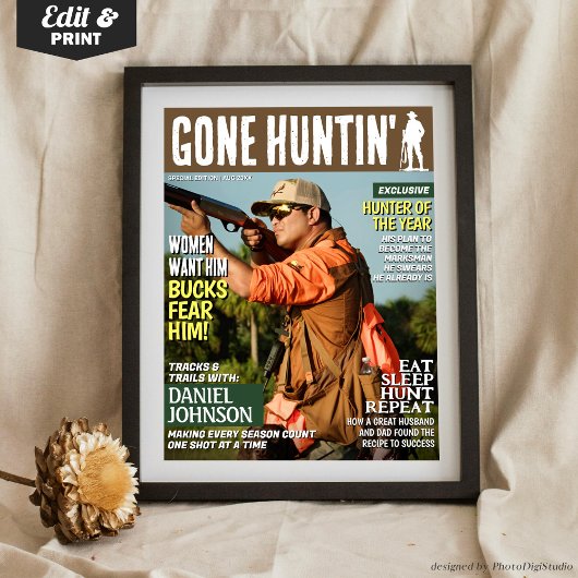 Custom Hunting Magazine Cover, Funny Hunting Gifts Poster