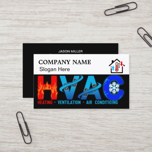 Custom HVAC Business Card with Company Logo slog 5 Visitekaartje (Voorkant / Achterkant in situ)