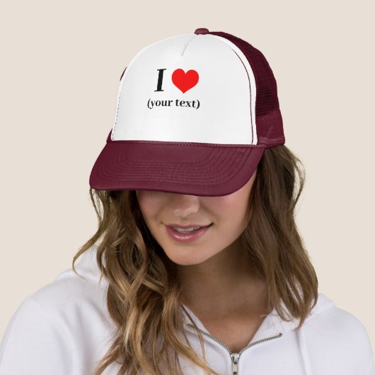 Custom! I Heart Trucker Hoed - Wit en Maroon Pet (In situ)