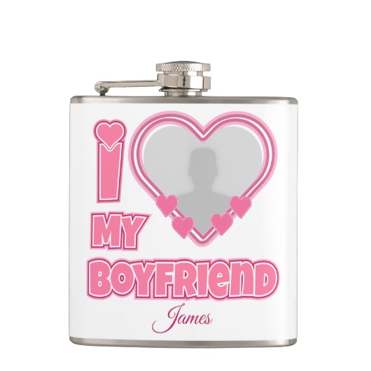 Custom I Love My Boyfriend – Foto en naam toevoege Heupfles (Voorkant)