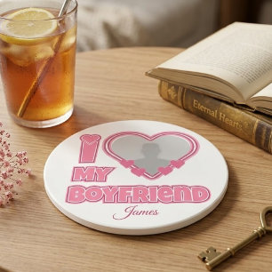 Custom I Love My Boyfriend – Foto en naam toevoege Zandsteen Onderzetter