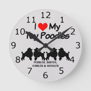 CUSTOM I Love My Four Speelgoed Poodle Dogs Ronde Klok