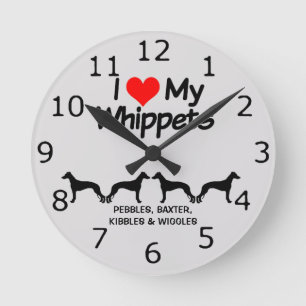 CUSTOM I Love My Four Whippet Dogs Ronde Klok