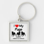 CUSTOM I Love My Three Pug Dogs Sleutelhanger (Voorkant)
