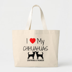 Custom I Love My Two Chihuahuas Grote Tote Bag