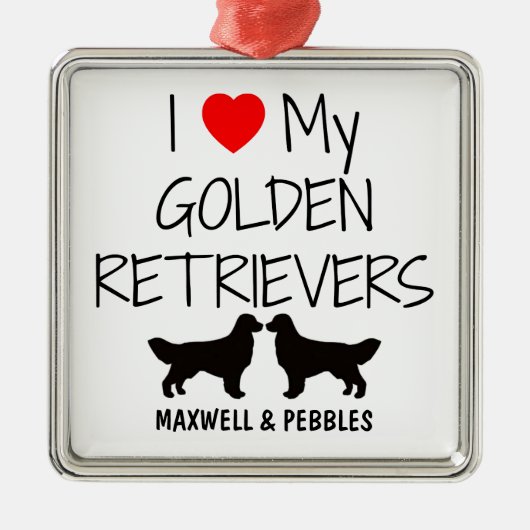 Custom I Love My Two Golden Retrievers Metalen Ornament (Voorkant)