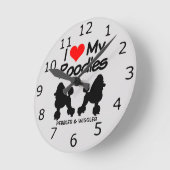 CUSTOM I Love My Two Poodle Dogs Ronde Klok (Hoek)