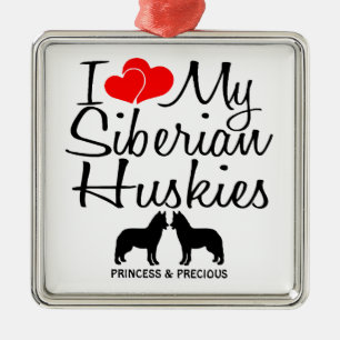 Custom I Love My Two Siberian Huskies Metalen Ornament