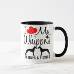 Custom I Love My Two Whippets Mok<br><div class="desc">Deze aangepaste mok "I Love My Whippets" is ideaal voor iedereen die twee Whippet dogs bezit. Verander gewoon naar je eigen Whippet-namen met de meegeleverde doos.</div>