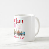 Custom I Love Paris bij Night Skyline Fireworks Koffiemok (Voorkant rechts)