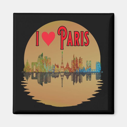 Custom I Love Paris Skyline Sunset Souvenir Magneet (Voorkant)