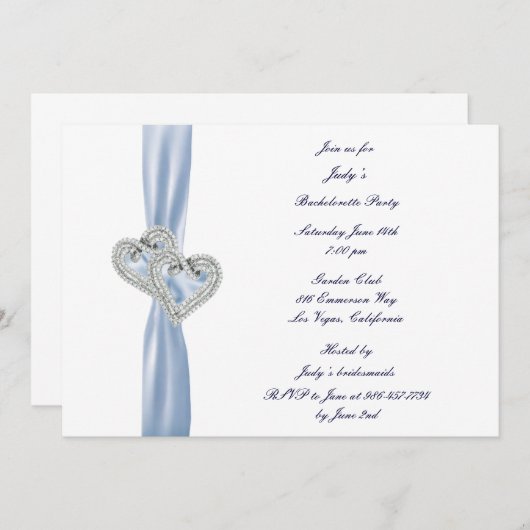 Custom Ice Blue Hearts Bachelorette Party Invite Kaart (Voorkant / Achterkant)