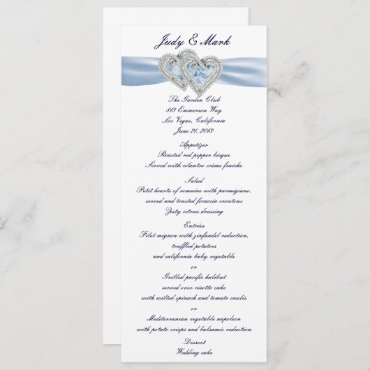 Custom Ice Blue Hearts Menu Kaart (Voorkant / Achterkant)