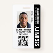 Custom ID Security Guard QR Code Fotonaam Zwart Badge (Voorkant)