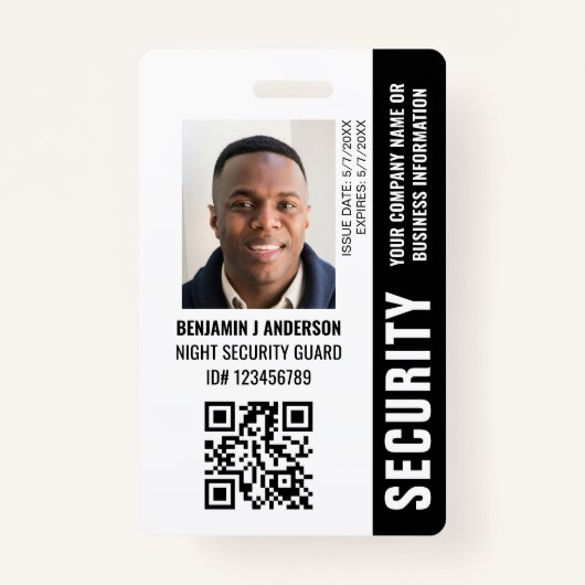 Custom ID Security Guard QR Code Fotonaam Zwart Badge (Voorkant)