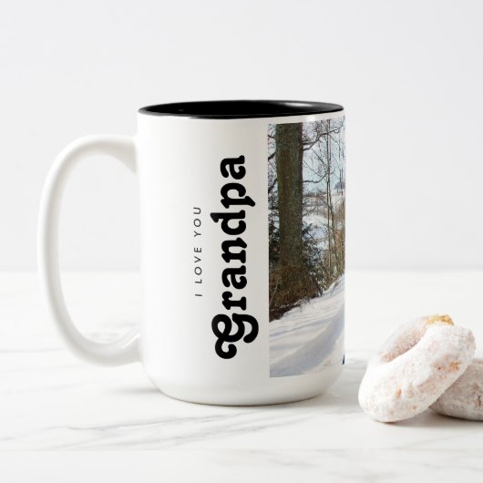 Custom Ik hou van je Opa Foto Tweekleurige Koffiemok (Met donut)