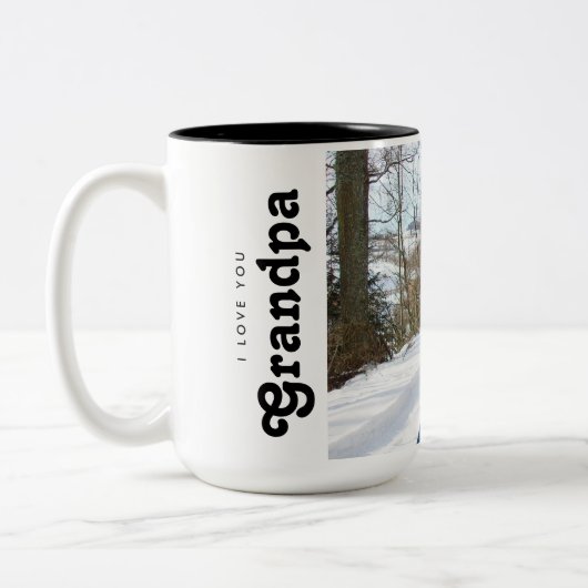 Custom Ik hou van je Opa Foto Tweekleurige Koffiemok (Links)