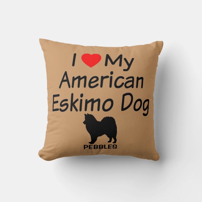 Custom Ik hou van mijn Amerikaanse Eskimo hond Kussen (Voorkant)