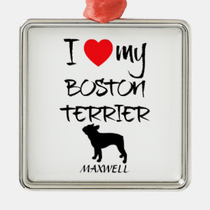 Custom Ik hou van mijn Boston Terrier Metalen Ornament