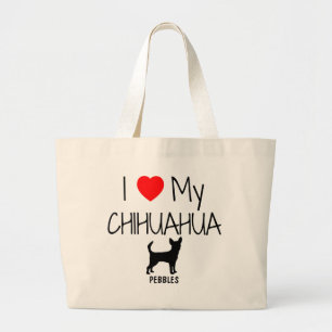 Custom Ik hou van mijn Chihuahua Grote Tote Bag