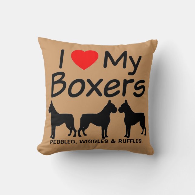 Custom Ik hou van mijn drie Boxers Hondenras kusse Kussen (Voorkant)