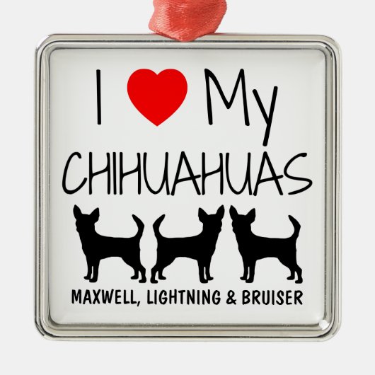 Custom Ik hou van mijn drie Chihuahua honden Metalen Ornament (Voorkant)