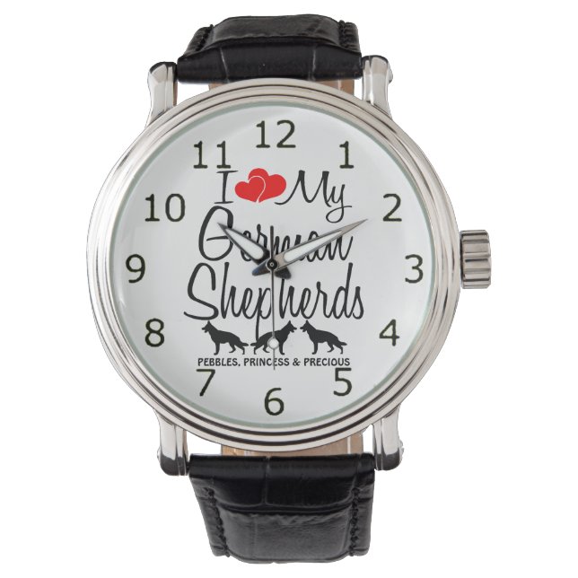 Custom Ik hou van mijn drie Duitse herders horloge (Voorkant)