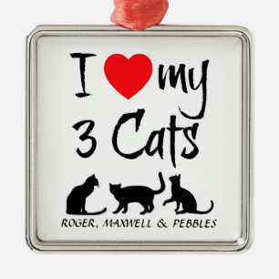 Custom Ik hou van mijn drie katten Metalen Ornament
